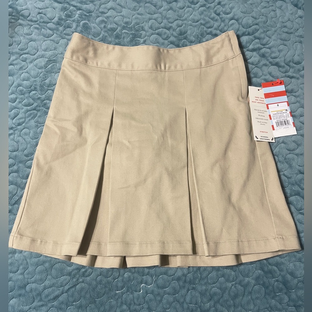 NWT Cat & Jack Girls School Uniforms Skirt/Bike Shorts Sz 8 Adjustable Waist Tan
